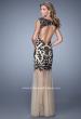 Picture of: Embroidered Mermaid Gown with Tulle Skirt and Cap Sleeves in Black and Nude, Style: 21286, Back Picture