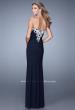 Picture of: Long Jersey Prom Dress with Metallic Embroidery and Slit in Navy, Style: 21292, Back Picture