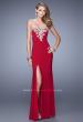 Picture of: Long Jersey Prom Dress with Metallic Embroidery and Slit in Red, Style: 21292, Detail Picture 1