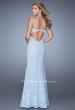 Picture of: Chic Lace Prom Gown with Open Back, Pearls, and Stones in Blue, Style: 21295, Back Picture
