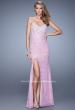 Picture of: Chic Lace Prom Gown with Open Back, Pearls, and Stones in Pink, Style: 21295, Detail Picture 2