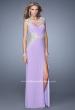 Picture of: Long Jersey Dress with Sheer Detail and Side Leg Slit in Purple, Style: 21296, Main Picture