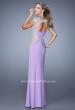 Picture of: Long Jersey Dress with Sheer Detail and Side Leg Slit in Purple, Style: 21296, Back Picture