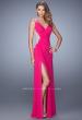 Picture of: Embroidered Long Jersey Prom Dress with Gathered Bodice in Hot Pink, Style: 21301, Back Picture