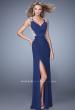 Picture of: Embroidered Long Jersey Prom Dress with Gathered Bodice in Navy, Style: 21301, Detail Picture 2