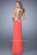 Picture of: Embroidered Long Jersey Prom Dress with Gathered Bodice in Coral, Style: 21301, Detail Picture 3