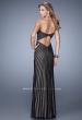 Picture of: Jeweled Long Prom Gown with Open Back Detail in Black and Nude, Style: 21308, Back Picture