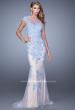 Picture of: Embellished Cap Sleeve Prom Dress with Open Back in Blue and White, Style: 21319, Detail Picture 1