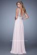 Picture of: Beaded Bodice Chiffon Prom Dress with Satin Belt in Pink, Style: 21322, Back Picture