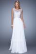 Picture of: Beaded Bodice Chiffon Prom Dress with Satin Belt in White, Style: 21322, Detail Picture 1