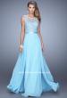 Picture of: Beaded Bodice Chiffon Prom Dress with Satin Belt in Blue, Style: 21322, Detail Picture 3
