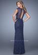 Picture of: Jersey Prom Dress with Sheer Net Overlay and Beads in Navy, Style: 21325, Back Picture