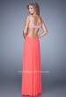 Picture of: Full Length Net Jersey Dress with Beaded Embroidery in Coral, Style: 21329, Back Picture