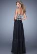 Picture of: Long Chiffon Embroidered Prom Dress with Belt in Black, Style: 21334, Back Picture
