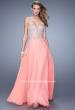 Picture of: Long Chiffon Embroidered Prom Dress with Belt in Coral, Style: 21334, Detail Picture 2