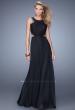 Picture of: High Scoop Neck Chiffon Prom Dress with Lace Bodice in Black, Style: 21336, Main Picture