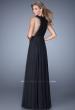 Picture of: High Scoop Neck Chiffon Prom Dress with Lace Bodice in Black, Style: 21336, Back Picture