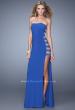 Picture of: Side Slit Jersey Prom Dress with Stones and Sheer Netting in Blue, Style: 21338, Main Picture
