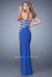 Picture of: Side Slit Jersey Prom Dress with Stones and Sheer Netting in Blue, Style: 21338, Back Picture