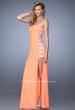 Picture of: Side Slit Jersey Prom Dress with Stones and Sheer Netting in Neon Coral, Style: 21338, Detail Picture 1