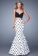 Picture of: Polka Dot Mermaid Two Piece Prom Gown in Polka Dots, Style: 21348, Main Picture