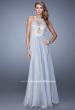 Picture of: Halter Chiffon Prom Dress with Metallic Embroidery in Silver, Style: 21349, Detail Picture 2