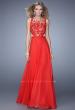 Picture of: Sleeveless Chiffon Prom Dress with Lace Appliques in Red, Style: 21353, Main Picture