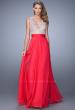 Picture of: Embroidered Bodice Prom Dress with Keyhole Back in Pink, Style: 21354, Detail Picture 1