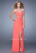 Picture of: Net Jersey Gown with Stones and Gathered Knot Detail in Coral, Style: 21355, Main Picture