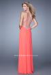 Picture of: Net Jersey Gown with Stones and Gathered Knot Detail in Coral, Style: 21355, Back Picture