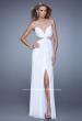 Picture of: Net Jersey Gown with Stones and Gathered Knot Detail in White, Style: 21355, Detail Picture 1
