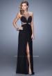Picture of: Net Jersey Gown with Stones and Gathered Knot Detail in Black, Style: 21355, Detail Picture 2