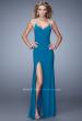 Picture of: Jersey Prom Dress with Embroidered Halter Straps in Teal, Style: 21362, Back Picture