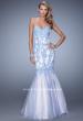 Picture of: Tulle Mermaid Prom Gown with Beaded Lace Straps in Blue and White, Style: 21369, Detail Picture 2