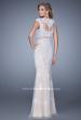 Picture of: Long Cap Sleeve Prom Dress with Lace Appliques and Stones in Nude, Style: 21371, Back Picture