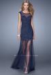 Picture of: Glam Lace Prom Dress with Cap Sleeves and Tulle Skirt in Navy, Style: 21373, Main Picture