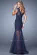 Picture of: Glam Lace Prom Dress with Cap Sleeves and Tulle Skirt in Navy, Style: 21373, Back Picture