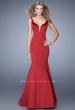 Picture of: Sultry Satin Gown with Plunging Neckline and Cut Outs in Red, Style: 21382, Main Picture