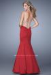 Picture of: Sultry Satin Gown with Plunging Neckline and Cut Outs in Red, Style: 21382, Back Picture