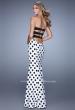 Picture of: Polka Dot Dress with Fit and Flare Skirt and Sheer Detail in Black and White, Style: 21392, Back Picture