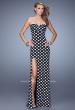 Picture of: Strapless Polka Dot Prom Dress with Criss Cross Straps in Black and White, Style: 21393, Main Picture