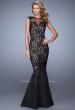 Picture of: Lace Dress with Flared Skirt, Cap Sleeves, and Open Back in Black, Style: 21399, Detail Picture 2