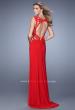 Picture of: Beaded Lace Prom Dress with Keyhole Cut Out Back in Red, Style: 21406, Back Picture