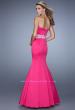 Picture of: Satin Mermaid Prom Dress with Embroidered Belt in Hot Pink, Style: 21432, Back Picture