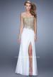 Picture of: Strapless Chiffon Dress with Sheer Corset Bodice in White, Style: 21437, Main Picture