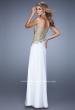 Picture of: Strapless Chiffon Dress with Sheer Corset Bodice in White, Style: 21437, Back Picture