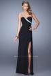 Picture of: One Shoulder Jersey Gown with Stones, Sequins, and Slit in Black, Style: 21441, Detail Picture 1