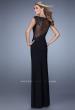Picture of: Jersey Gown with Cap Sleeves and Sheer Neckline in Black, Style: 21442, Back Picture