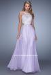 Picture of: Embroidered Bodice Chiffon Gown with Halter Neckline in Purple, Style: 21454, Detail Picture 3