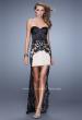 Picture of: Tone Toned Prom Dress with High Low Skirt and Piping in Black and Nude, Style: 21455, Main Picture
